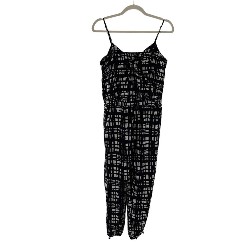 Madewell Navy Blue Brushstroke Plaid Sleeveless Ankle Tie Jumpsuit - Picture 2 of 11